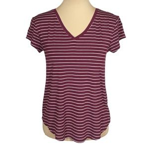 Arizona Jean Co Burgundy Striped V-neck T-shirt, XS (Juniors), NWT
